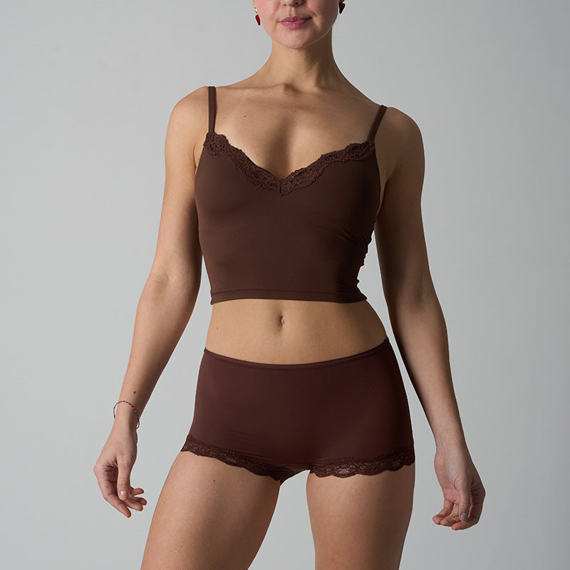 FREEDOMBEAUTY | fits everybody with chest pads, suspenders, nude slim-fit lace tank top, shorts set