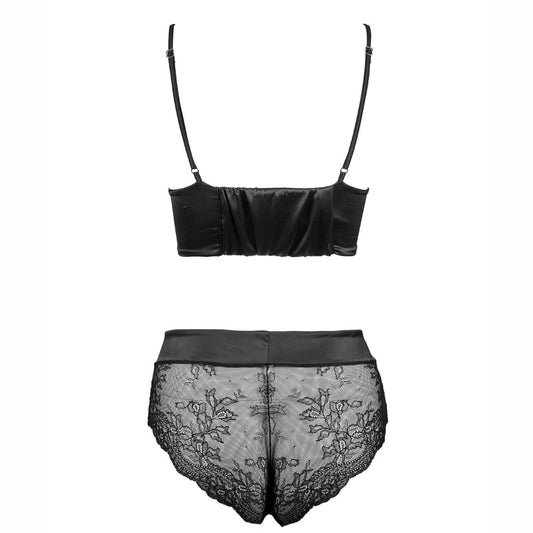 Freedombeauty | FQ2719 Quality Elastic Satin Triangle Cup Outer Wear Vest Mid Waist Lace Briefs Pajama Set Black