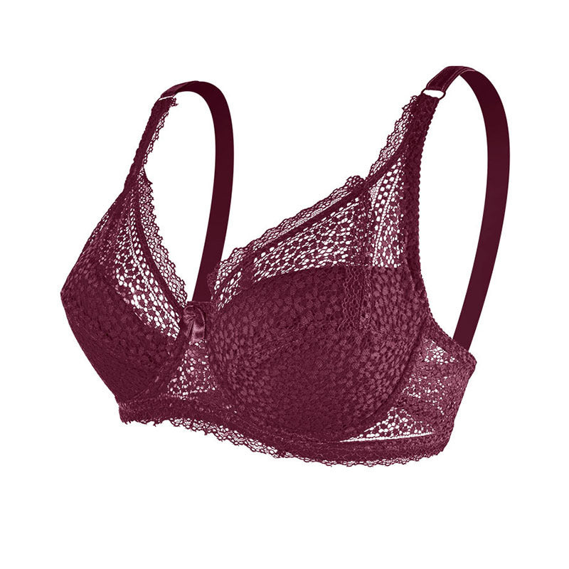 Freedombeauty | European and American style big breasts show small large size lace underwear women's summer thin collection no steel ring bra zero bondage bra