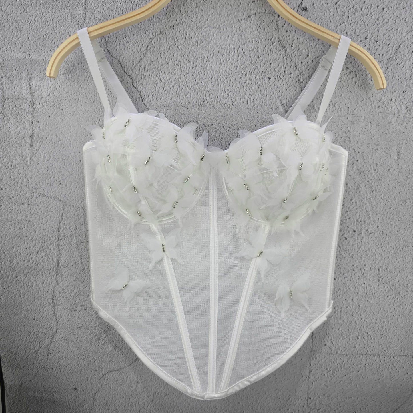 FREEDOMBEAUTY | Cross-border European and American new three-dimensional flower butterfly sling vest top slim-fitting pure desire wind sexy fish bone chest