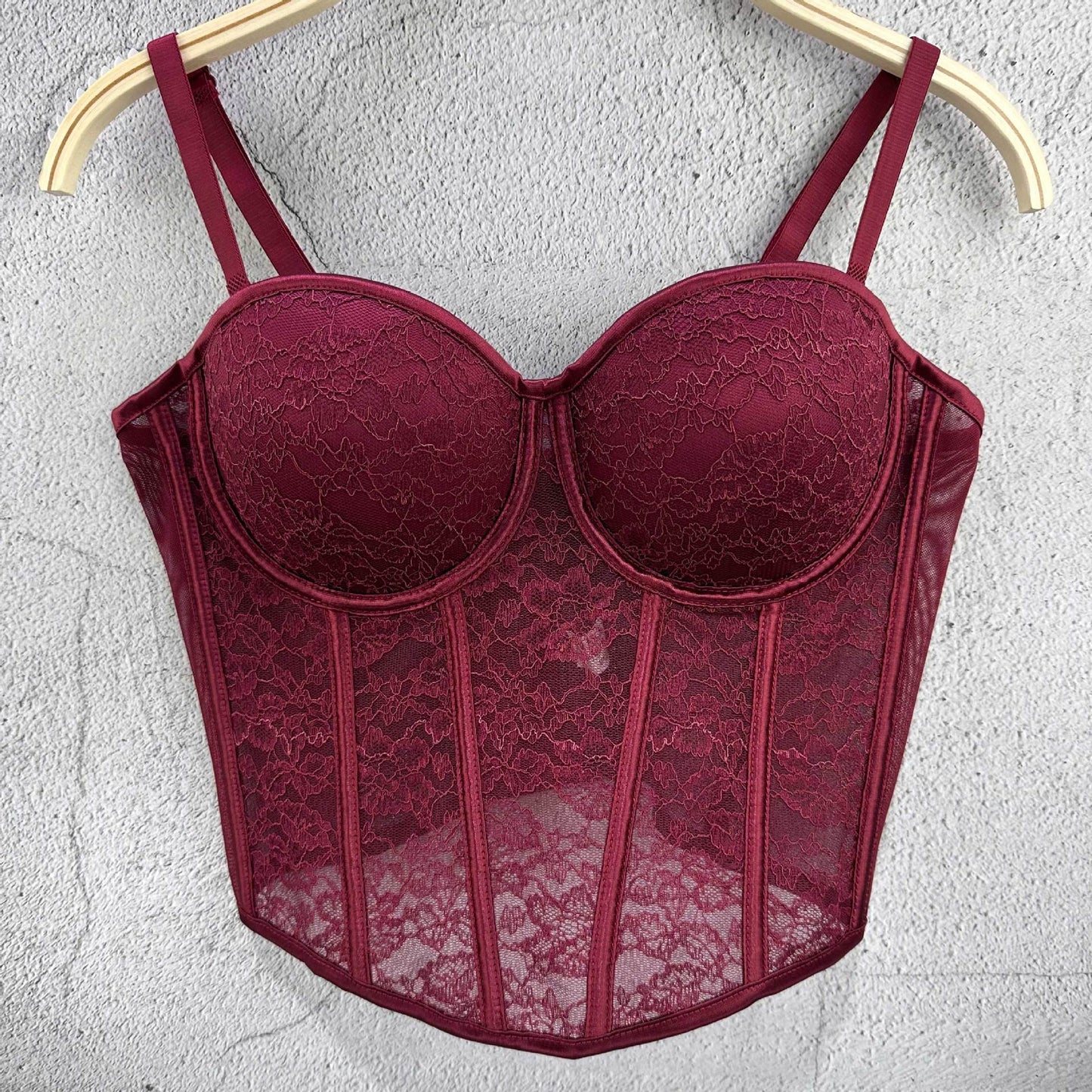 FREEDOMBEAUTY | European and American Spice Girls Sexy Mesh Fishbone Lace Suspender Vest Niche Design Sense Outside Wear with Chest Pad Steel Bras