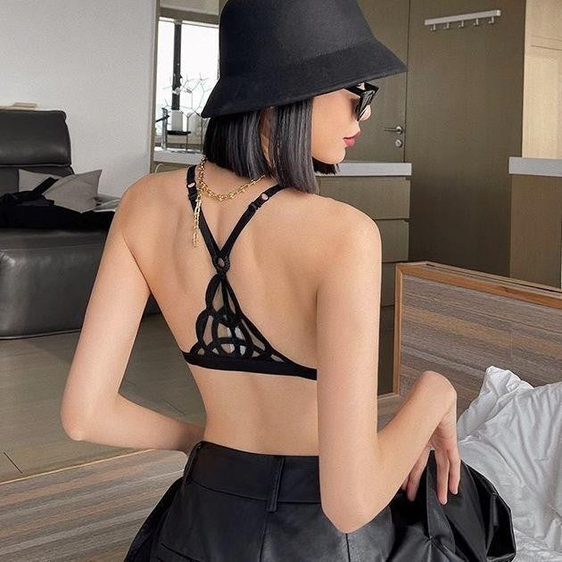 FREEDOMBEAUTY | French sexy back underwear women's big breasts show small large size underwear set thin mesh embroidered steel-rimless bra