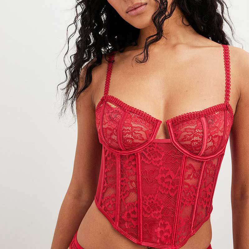 FREEDOMBEAUTY | Wear retro girl sexy fishbone underwear suspenders, thin gathering Valentine's Day lace sexy underwear 3 sets
