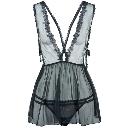 FREEDOMBEAUTY | FQ2840 Perspective mesh nightdress water-soluble lace low-rise thong sexy private bedroom nightdress female strap lace black