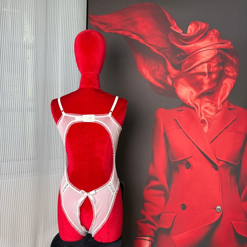 FREEDOMBEAUTY | FQ2817 fungus root steel tray lace mesh yarn free open file women's sex onesie cross-border sexy European and American