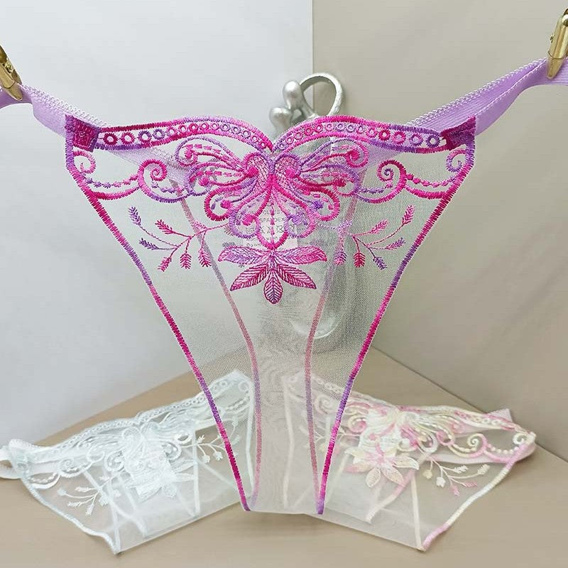 FREEDOMBEAUTY | Hollow-out perspective lace mesh embroidery sexy women's love T-panties pattern embroidery foreign trade cross-border