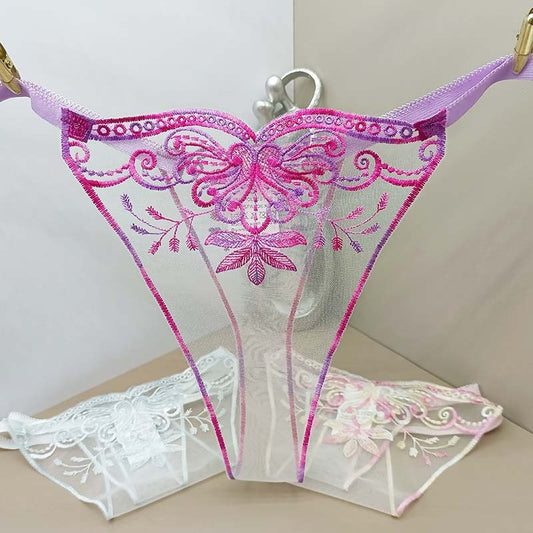 FREEDOMBEAUTY | Hollow-out perspective lace mesh embroidery sexy women's love T-panties pattern embroidery foreign trade cross-border