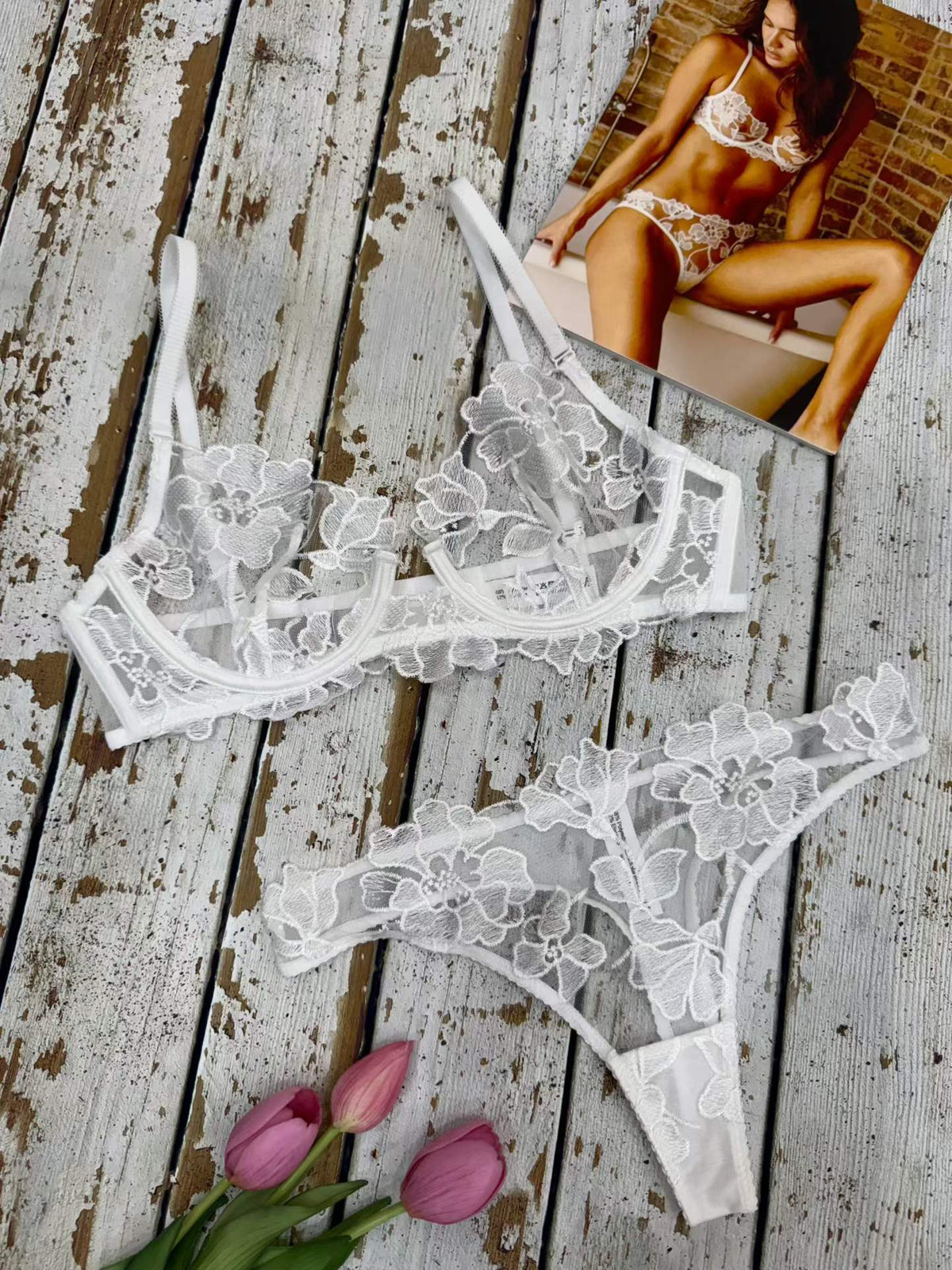 FREEDOMBEAUTY | French Lace Underwear Thin Embroidery Big Breasts Small Steel Rim Anti-Sagging Bra Gather Bra Set Sexy Bra