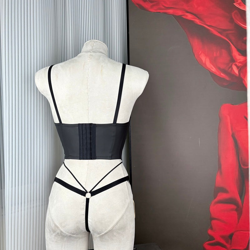 FREEDOMBEAUTY | FQ2880 Reverse Leather Lash Lace Short Corset Black Сексуальное Белье