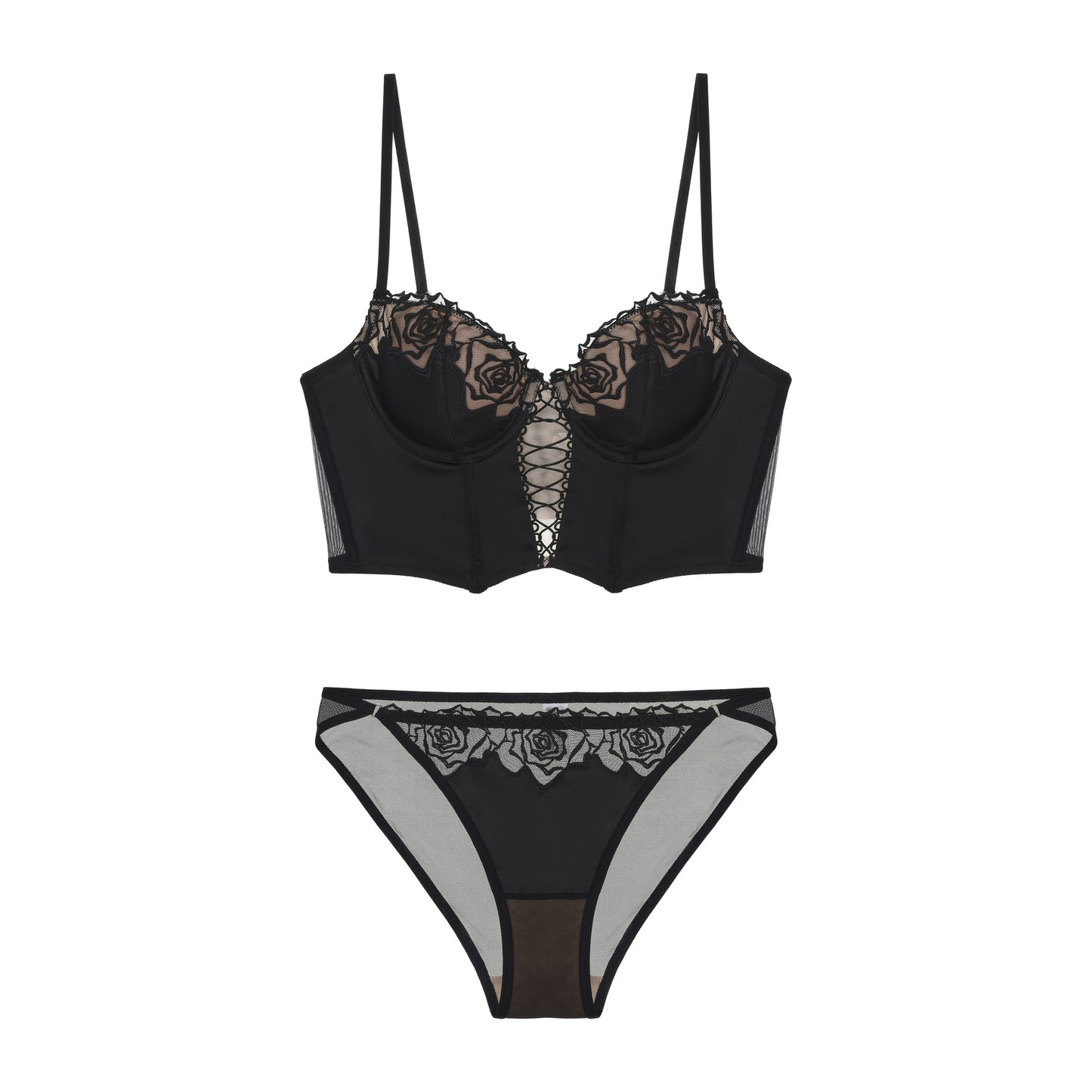 FREEDOMBEAUTY | Retro rose fish bone bra vest European and American waist underwear shaping gathering French long thin bra set women