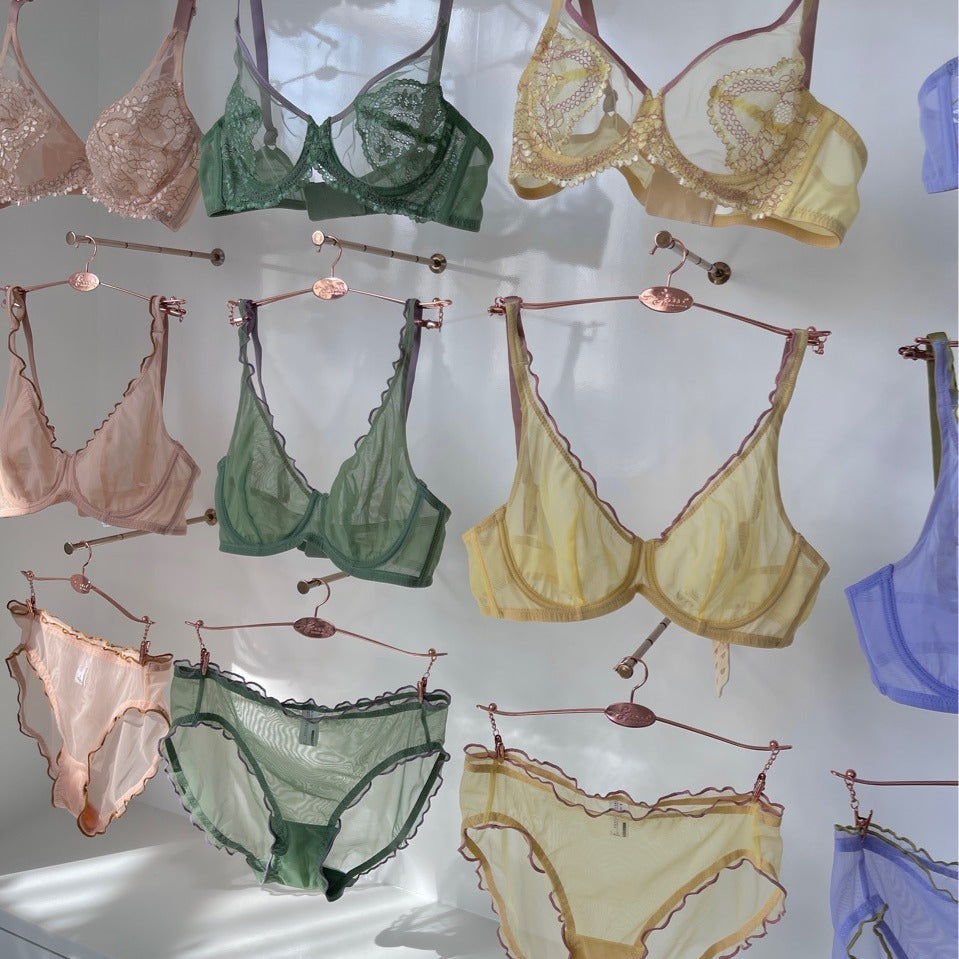 FREEDOMBEAUTY | mesh set soft steel ring bra large chest small breathable thin atmosphere underwear set bra