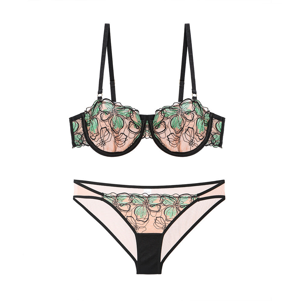 FREEDOMBEAUTY | 1/2 cup balcony cup soft comfortable breathable opaque bra panties briefs set sexy underwear
