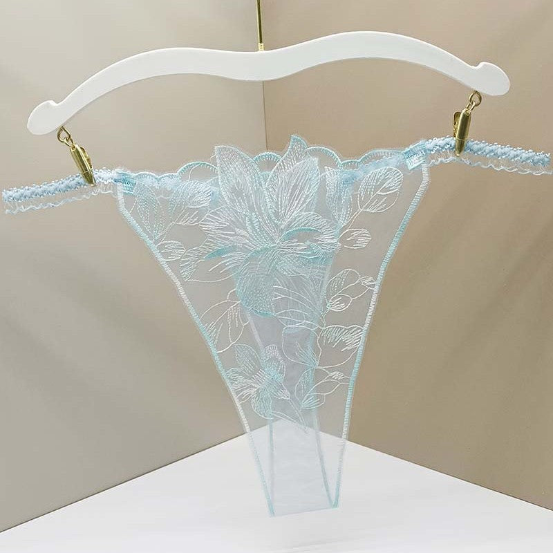FREEDOMBEAUTY | Sexy three-color perspective mesh yarn full face embroidery flower color matching lace lace crotchless private parts light cross-border