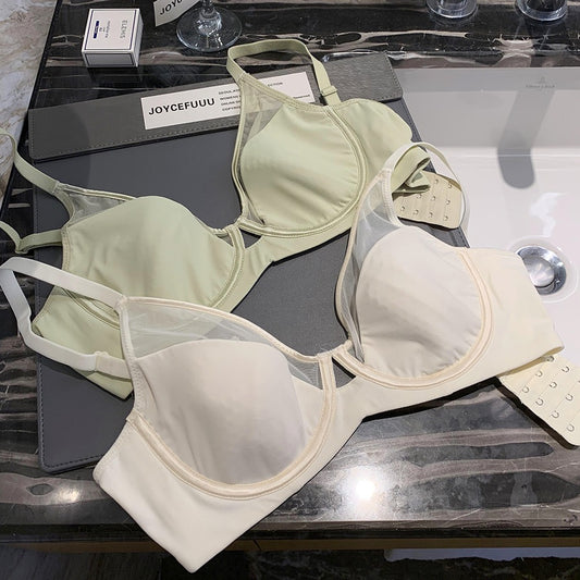 Freedombeauty | French Large Size Traceless Mesh Hollow Underwear Women's Thin Large Breast Small Soft Support Anti-sagging Beautiful Back Bra