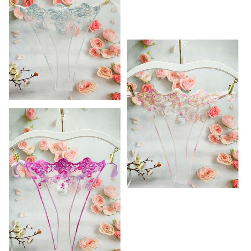 FREEDOMBEAUTY | Embroidery sexy flower women's perspective lace seduction lingerie panties thong cross-border combination
