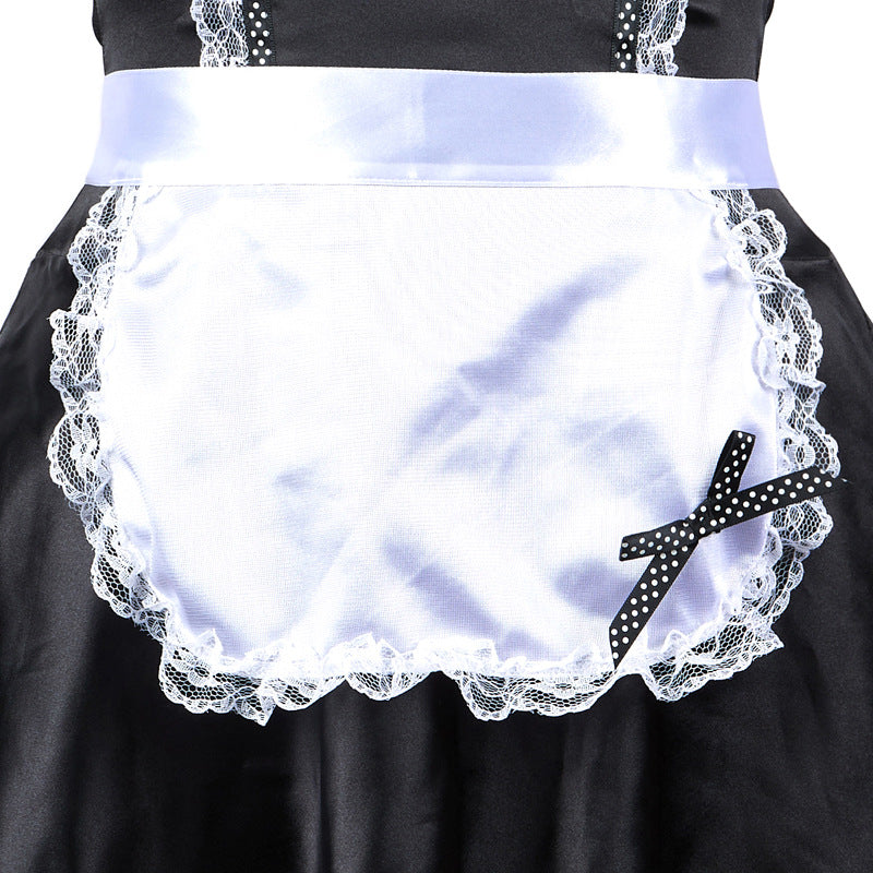 FREEDOMBEAUTY | FQ2790 Satin sponge pad lace neck maid uniform seduction midnight charm passion waiter outfit