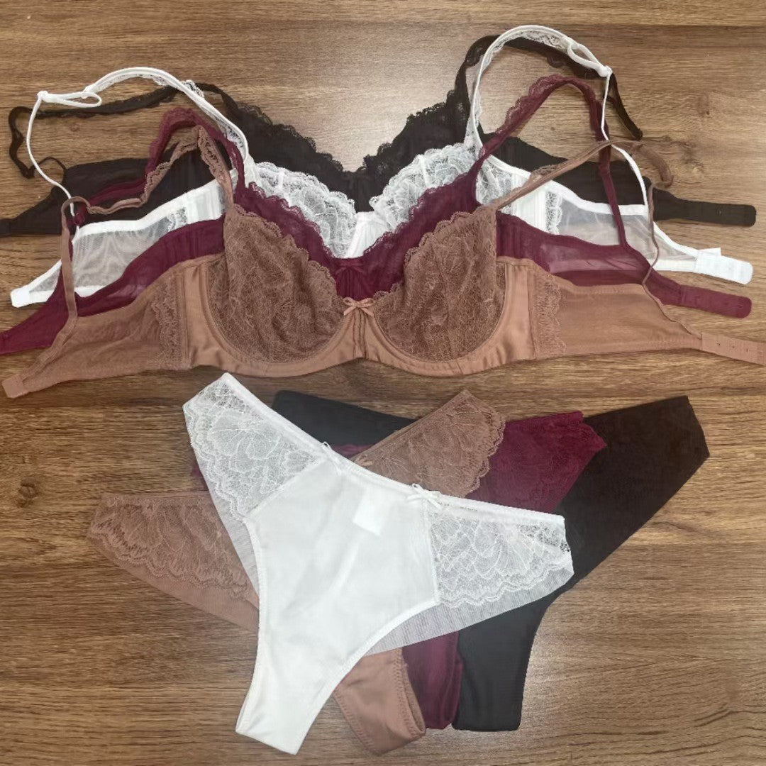 Freedombeauty sexy women's underwear lace embroidery design ultra-thin breathable beauty back soft steel ring large size bra set