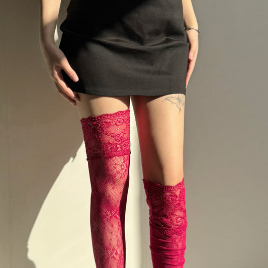 FREEDOMBEAUTY | Spring/Summer Pure Lace Lace Boots Socks Vintage Floral Fishnet Socks with Boots White Color Over-the-Knee Socks Women