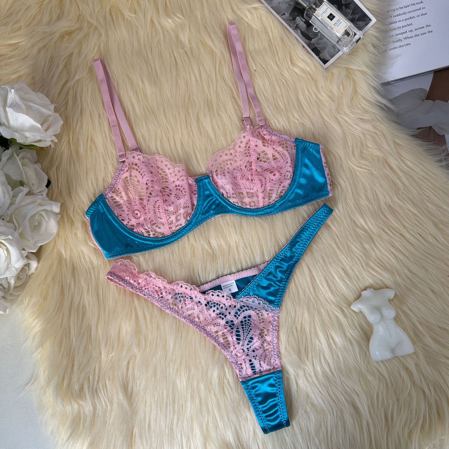 freedombeauty|New color matching lace mesh sex set perspective sexy two-piece set women