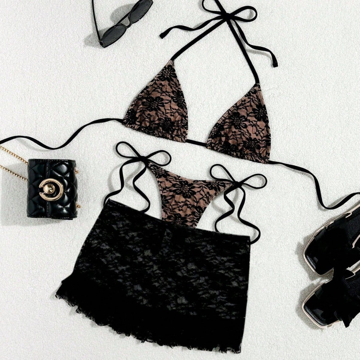 FREEDOMBEAUTY | 2026 New Short Skirt Three-piece Lace Double Fabric Bikini Suit Swimsuit Female Factory Direct Sales