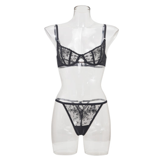 FREEDOMBEAUTY | Cross-border exclusive supply for Amazon, European and American erotic underwear, embroidered thin perspective women's sexy bra T