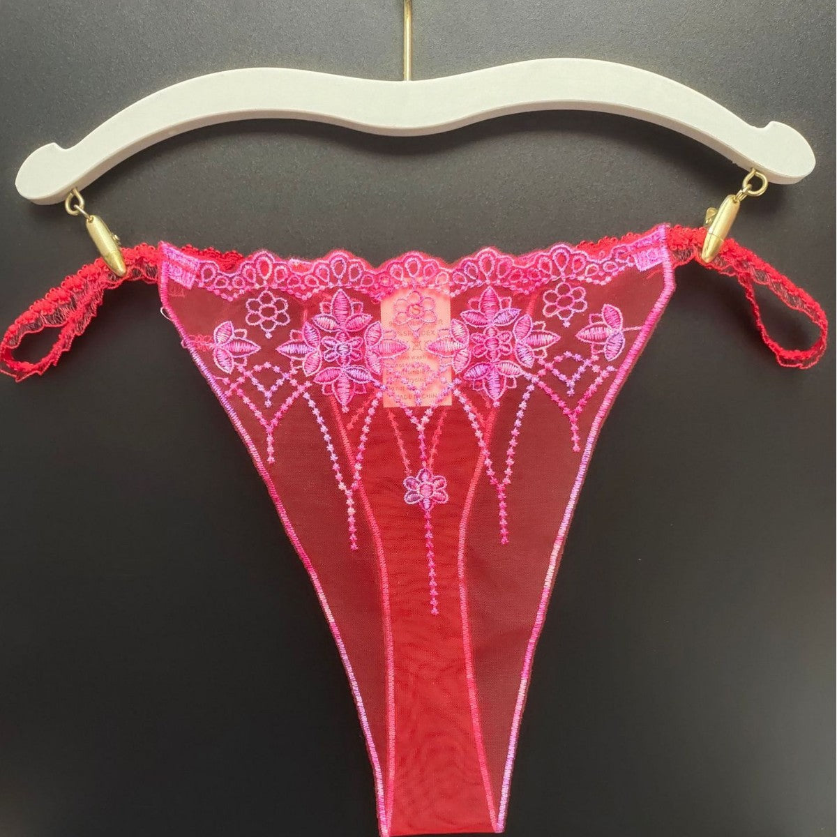 FREEDOMBEAUTY | Sexy transparent red mesh embroidered women's thong three-color matching lace lace crotchless light