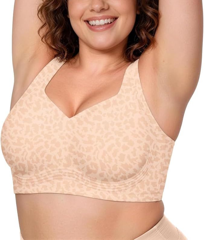 FREEDOMBEAUTY | Leopard print cross-border bra large size jelly glue underwear women's thin seamless steel rim foreign trade bra Amazon explosion