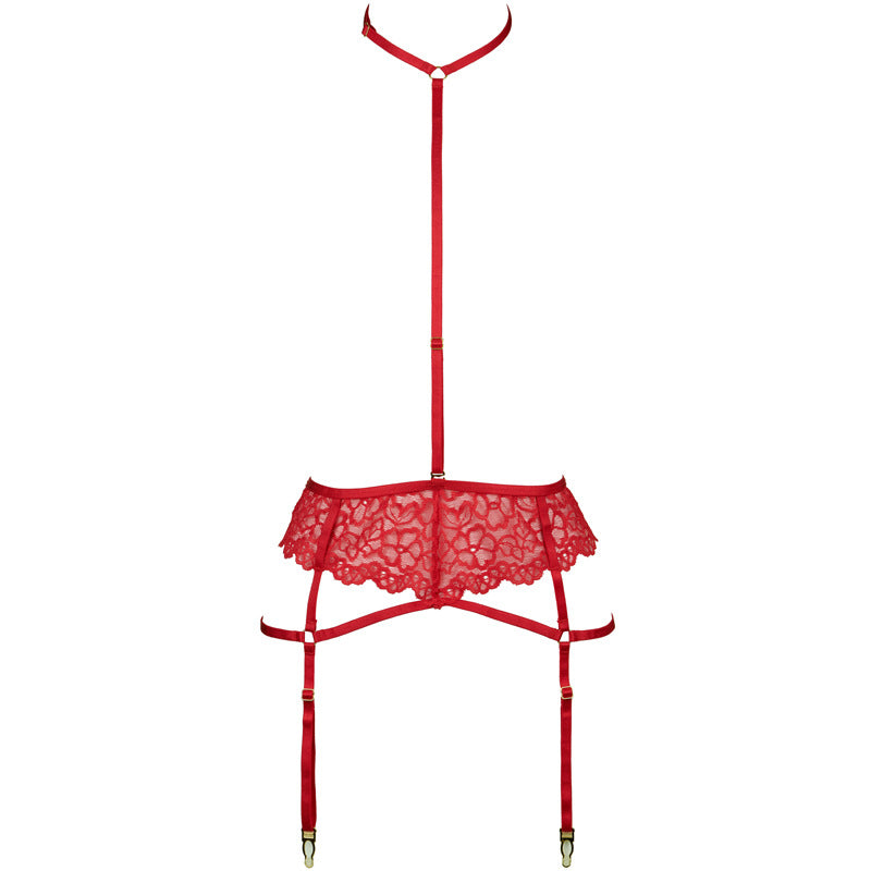 FREEDOMBEAUTY | FQ2770M205 Valentine's Day red lace steel rim double-layer bra neck garter belt low-rise briefs set