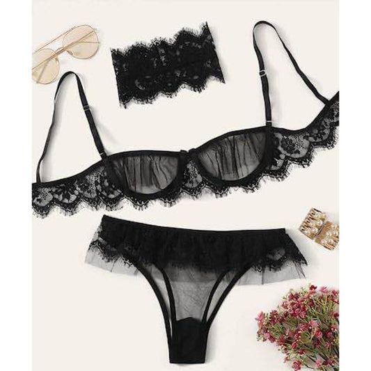 FREEDOMBEAUTY | FQ2676 Hollow bra ruffle edge sexy tulle with rim lace eye mask sexy underwear panty suit desire