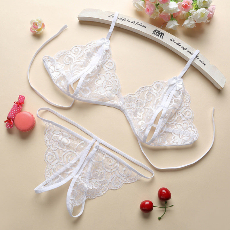 FREEDOMBEAUTY | Sex lingerie women's open three-point sexy lace transparent open panties bra strap backless temptation