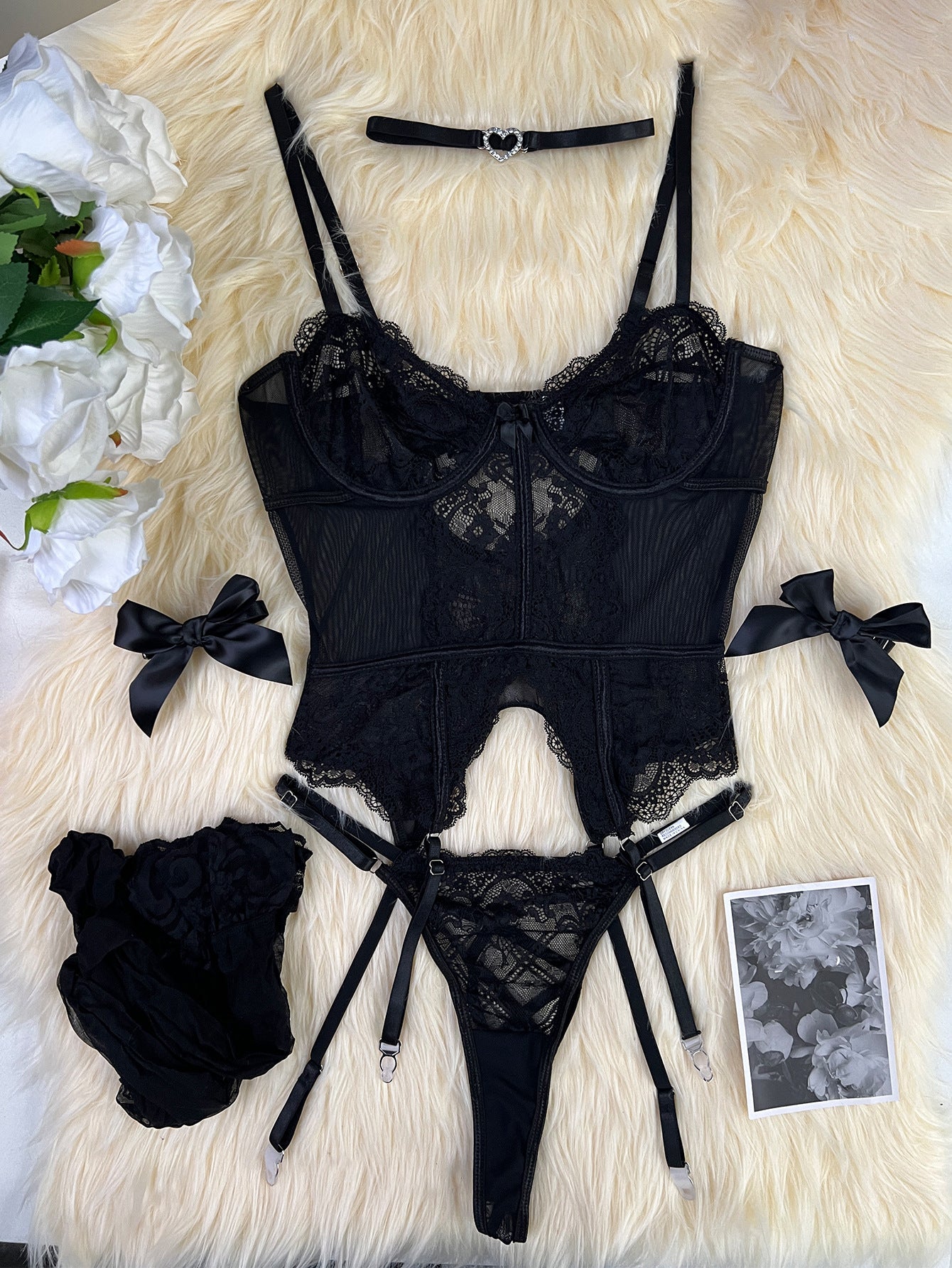freedombeauty|Popular Lace Set Sexy Ladies Underwear Set 5-piece Set