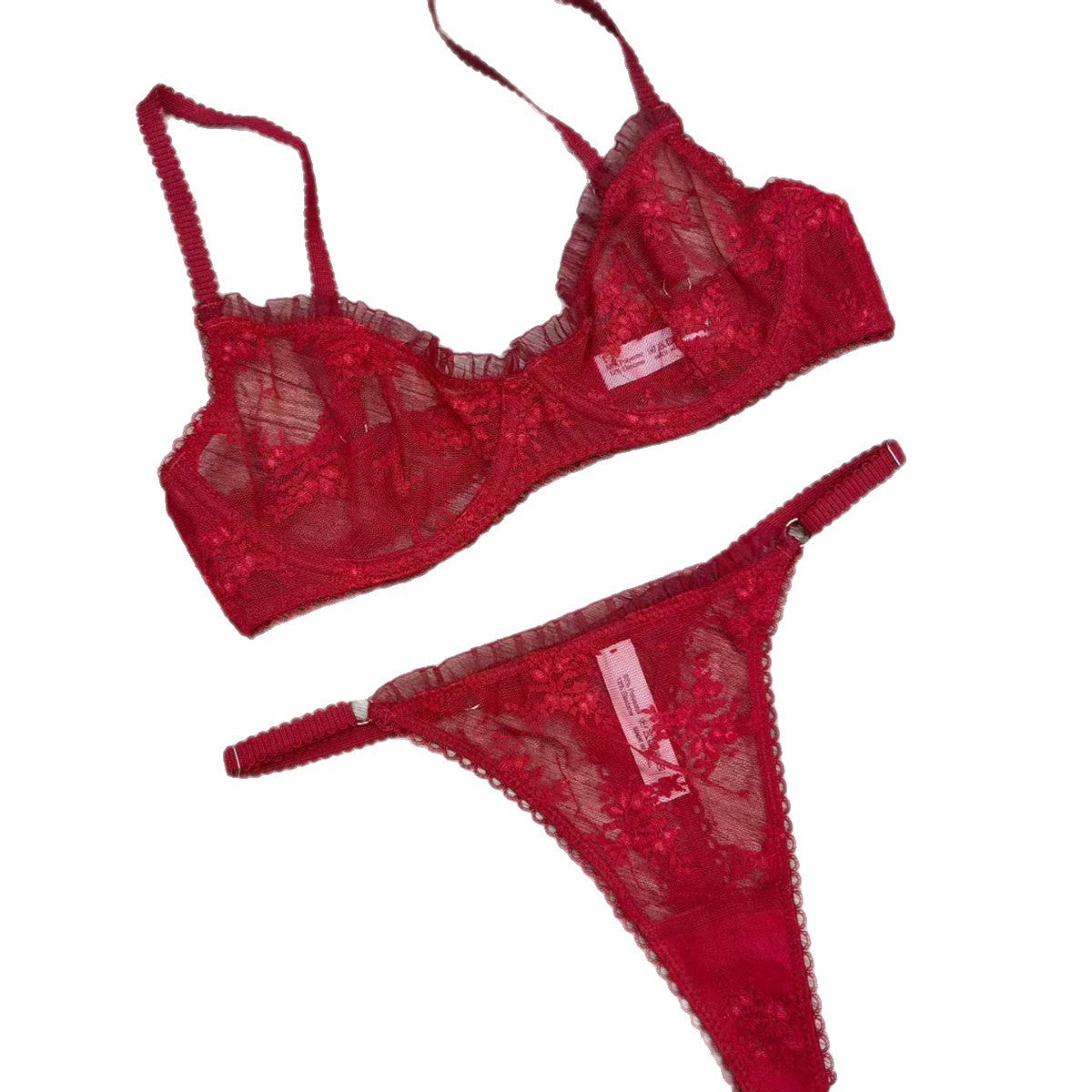 FREEDOMBEAUTY | Ultra-thin lace embroidered French underwear foreign trade sexy trousers fungus edge bra cross-border transparent bra set