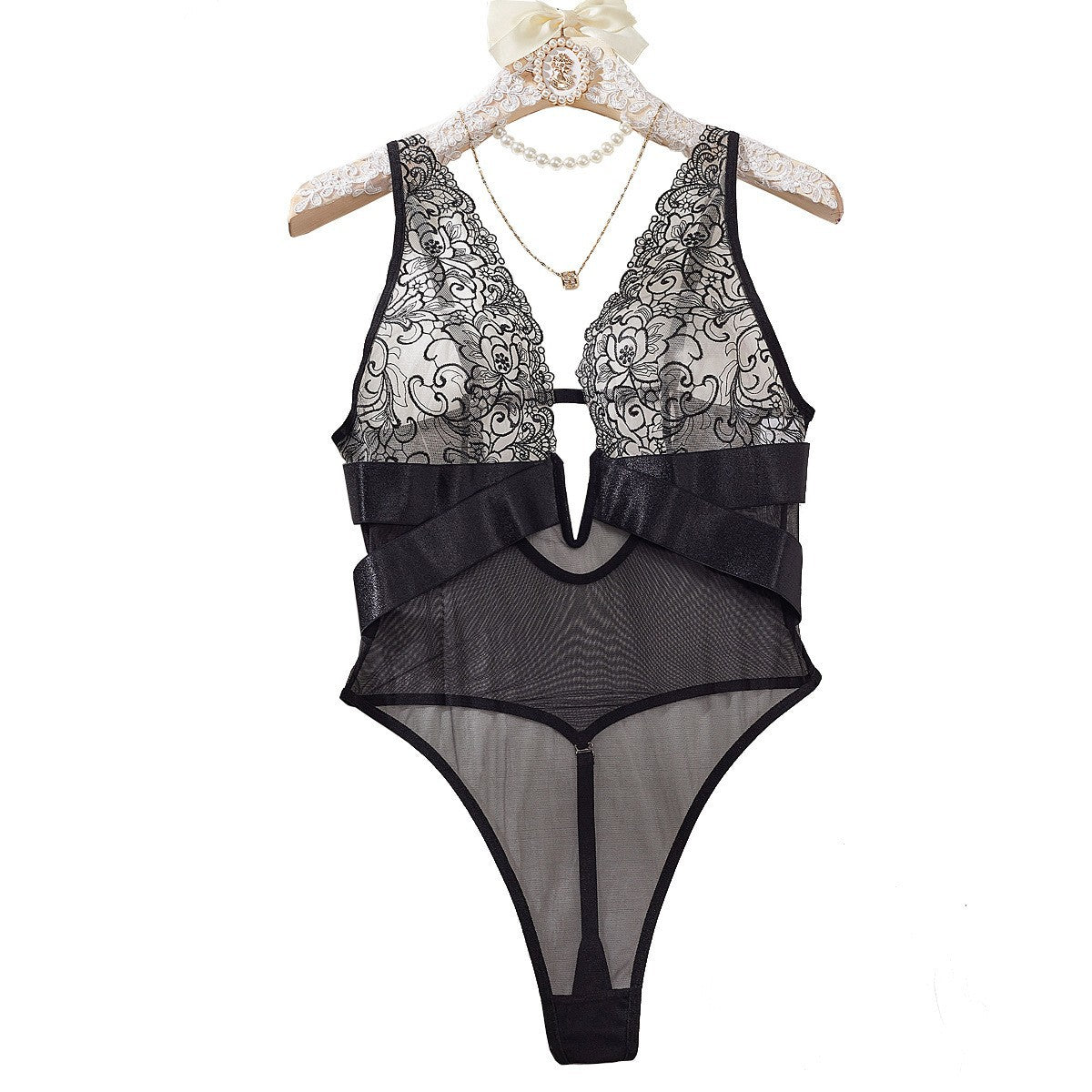 Freedombeauty | Sex Underwear New Hollow Embroidery Mesh Perspective Sexy Sex Underwear Suspender onesie
