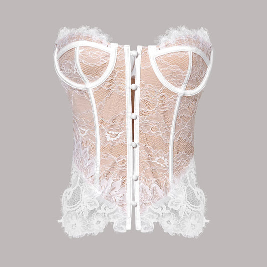 FREEDOMBEAUTY | Cross-border European and American lace hollow back sling vest women's summer low-cut fish bone thin sexy top tube top bundle