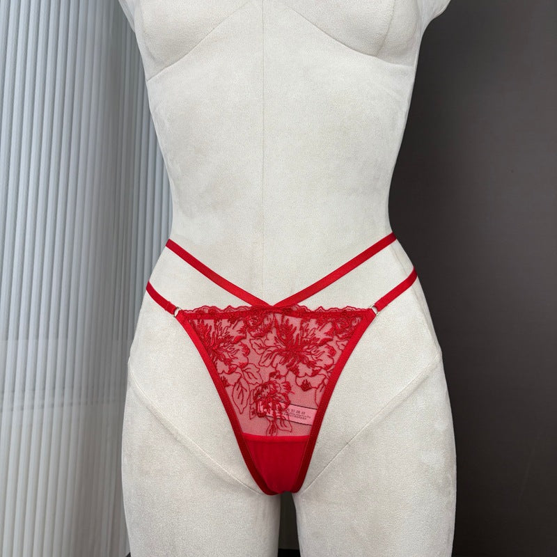 FREEDOMBEAUTY | FQ287234 Embroidery Underwear Set Series Mesh Perspective Sex Underwear Waist Women's Nightdress Cross-border Black