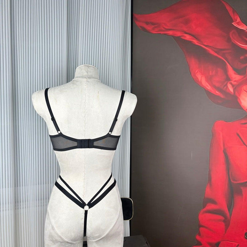 FREEDOMBEAUTY | FQ2887 Red velvet embroidery mesh sexy perspective women's bra steel rim thin set European and American foreign trade cross-border