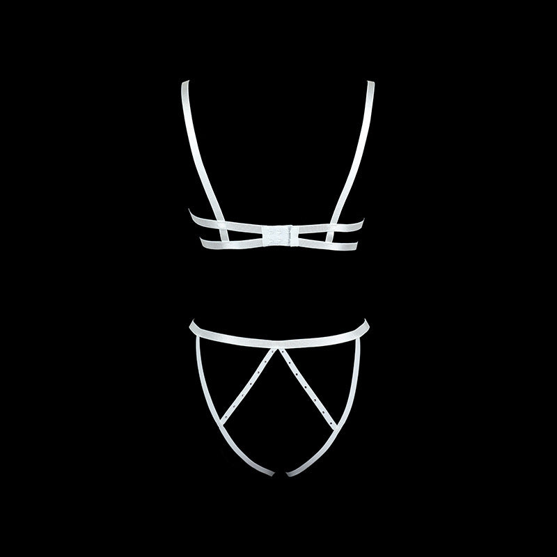 FREEDOMBEAUTY | FQ2921 European and American cross-border trend sexy hot diamond chest support exposed underwear set women's hollow free thong