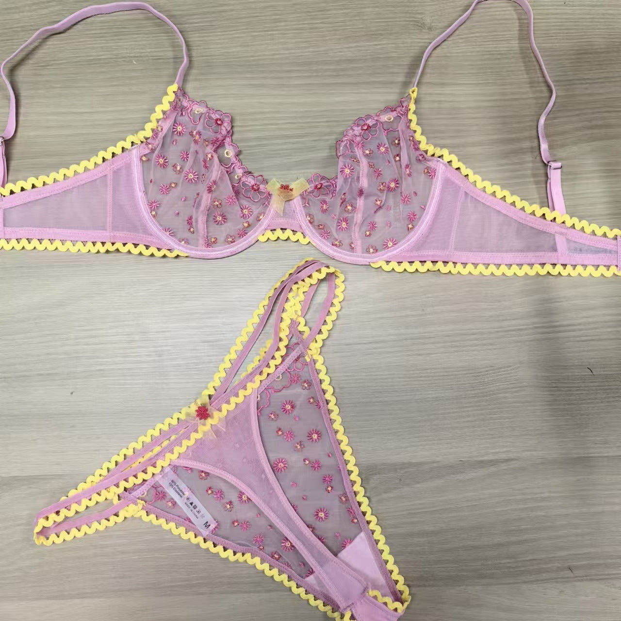 Freedombeauty | Sexy embroidered underwear women's ultra-thin perspective without sponge, big breasts and small upper toting pants bra set
