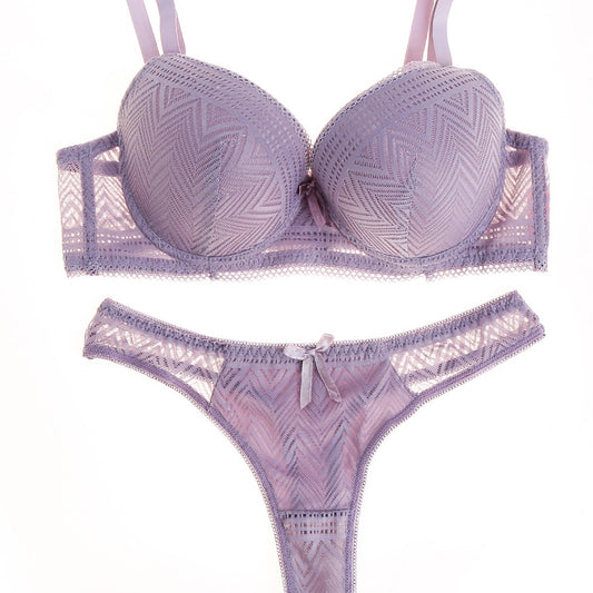 FREEDOMBEAUTY | Women's Lace Bra Set Cross-border Underwear Panties No Steel Rim Show Large Chest Gathering Chest Pad with Thin Anti-Sagging