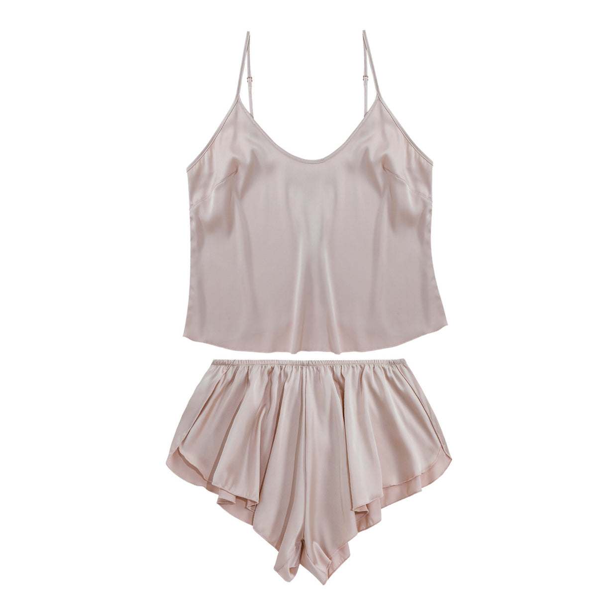 FREEDOMBEAUTY | Spaghetti strap pajamas and shorts set, home wear, satin color, tin silk, anti-static and durable, EU standard eco-friendly dye