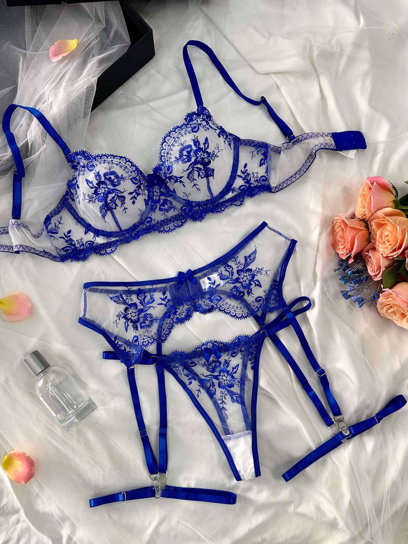 FREEDOMBEAUTY | Bra mesh embroidery perspective seduction comfortable close-fitting lingerie suit women