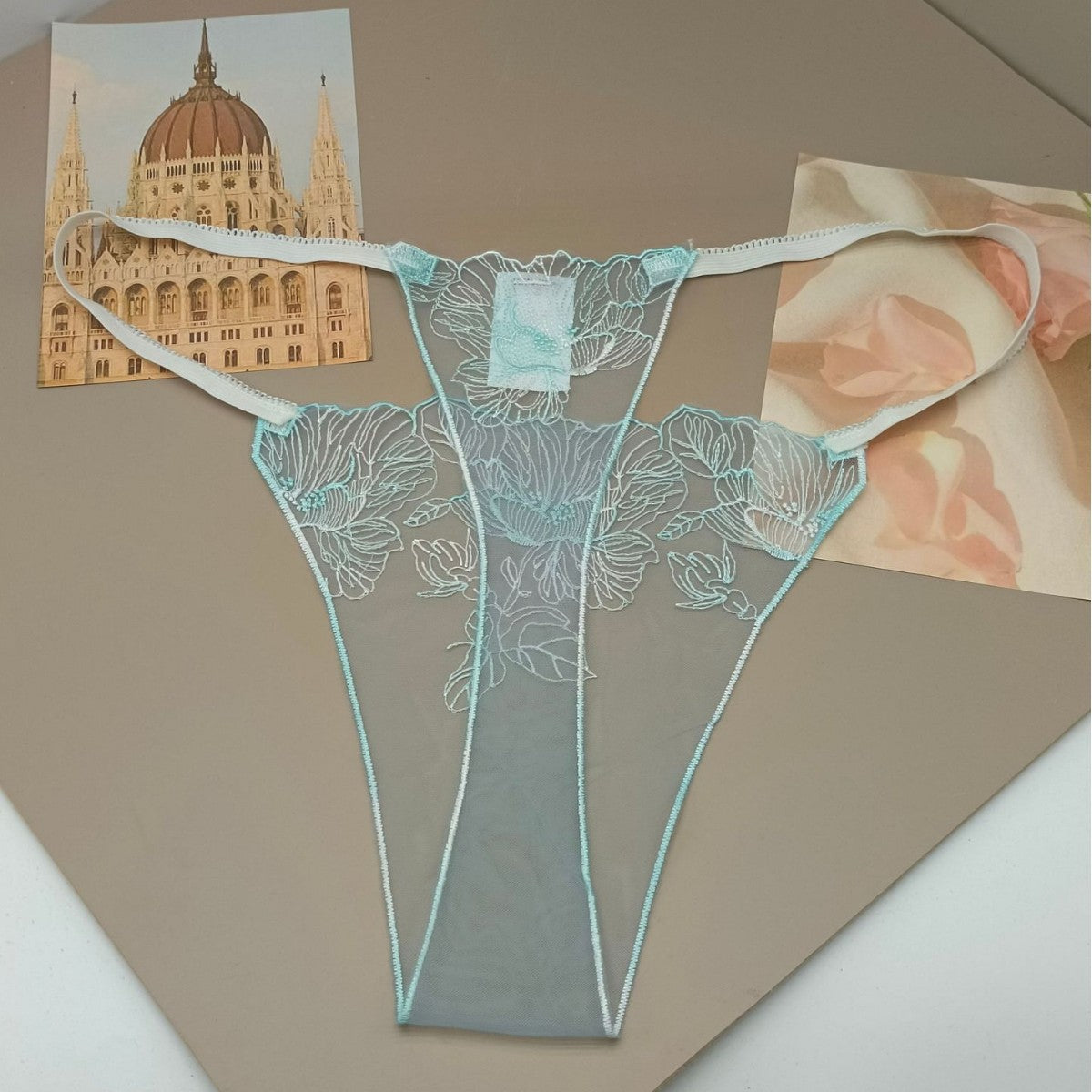 FREEDOMBEAUTY | Sexy breathable hollow women's sex thong transparent light mesh embroidery flower embroidery cross-border