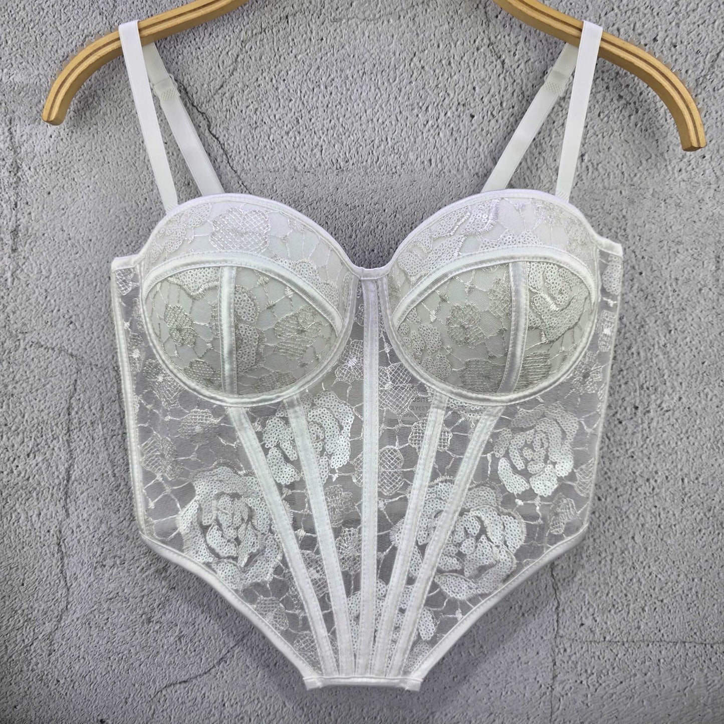 FREEDOMBEAUTY | North American flower new sexy tie-dye printed fish bone bra European and American cross-border sequins with high-end external wear hanging