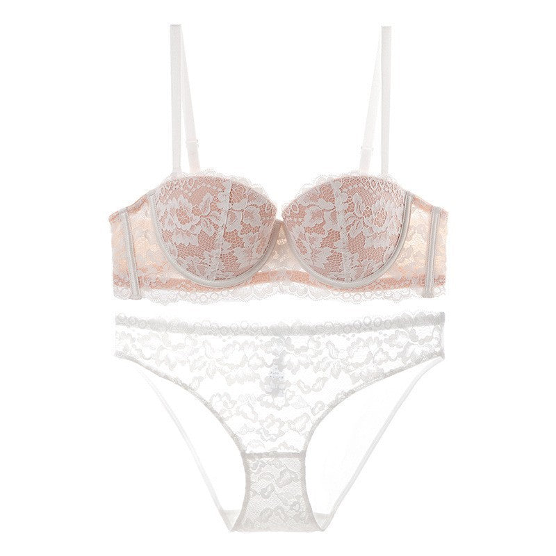 FREEDOMBEAUTY | French underwear sexy half cup non-slip lace underwear strapless push upbreasts show big collection breast bra set