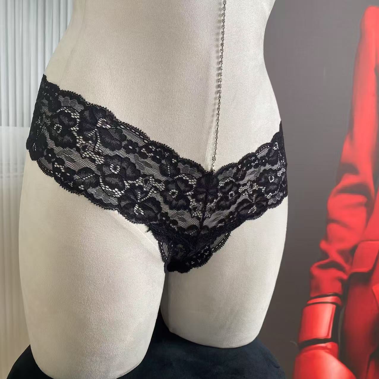 FREEDOMBEAUTY | FQ2295 black lace sexy sex onesie neck rhinestone removable perspective lace cross-border Europe and America