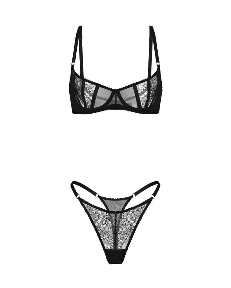 FREEDOMBEAUTY | European and American cross-border lace sexy hollow underwear high quality comfortable ultra-thin mesh see-through sexy bra T-pants cover