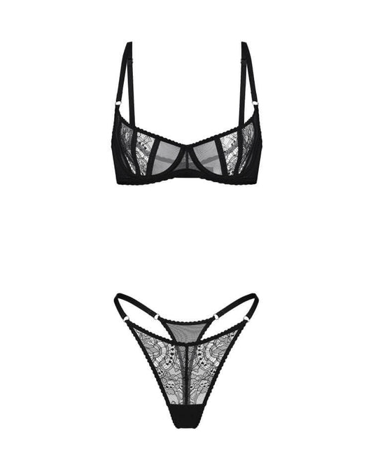 FREEDOMBEAUTY | European and American cross-border lace sexy hollow underwear high quality comfortable ultra-thin mesh see-through sexy bra T-pants cover