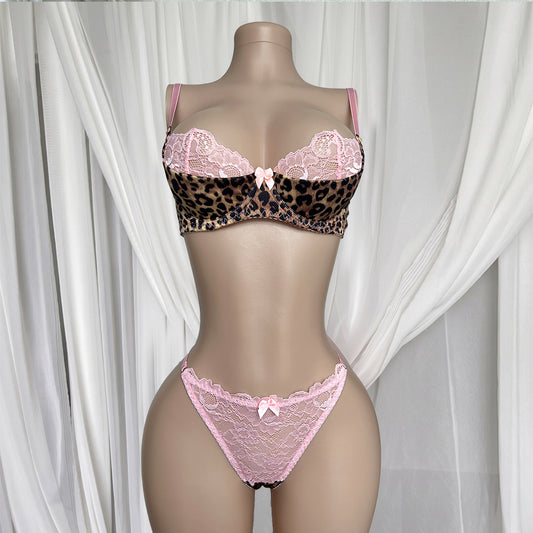 FREEDOMBEAUTY | Cross-border Leopard Lace Bra, Sexy Perspective Thong, Wholesale Sex Lingerie Set