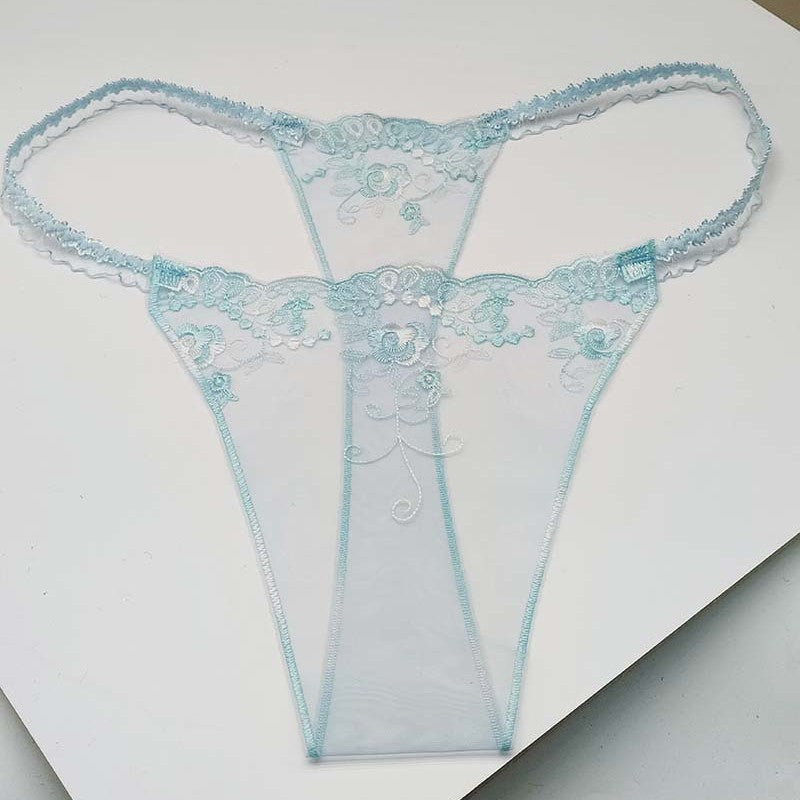 FREEDOMBEAUTY | Three-color mesh women's sexy rose embroidered thong transparent crotchless light t-word pants cross-border