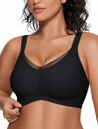 FREEDOMBEAUTY |OEAK Womens Wireless Bras V Mesh Comfortable Bralette Suppor